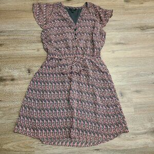 Banana Republic women M Chiffon Flare Knee Dress Flutter sleeve paisley